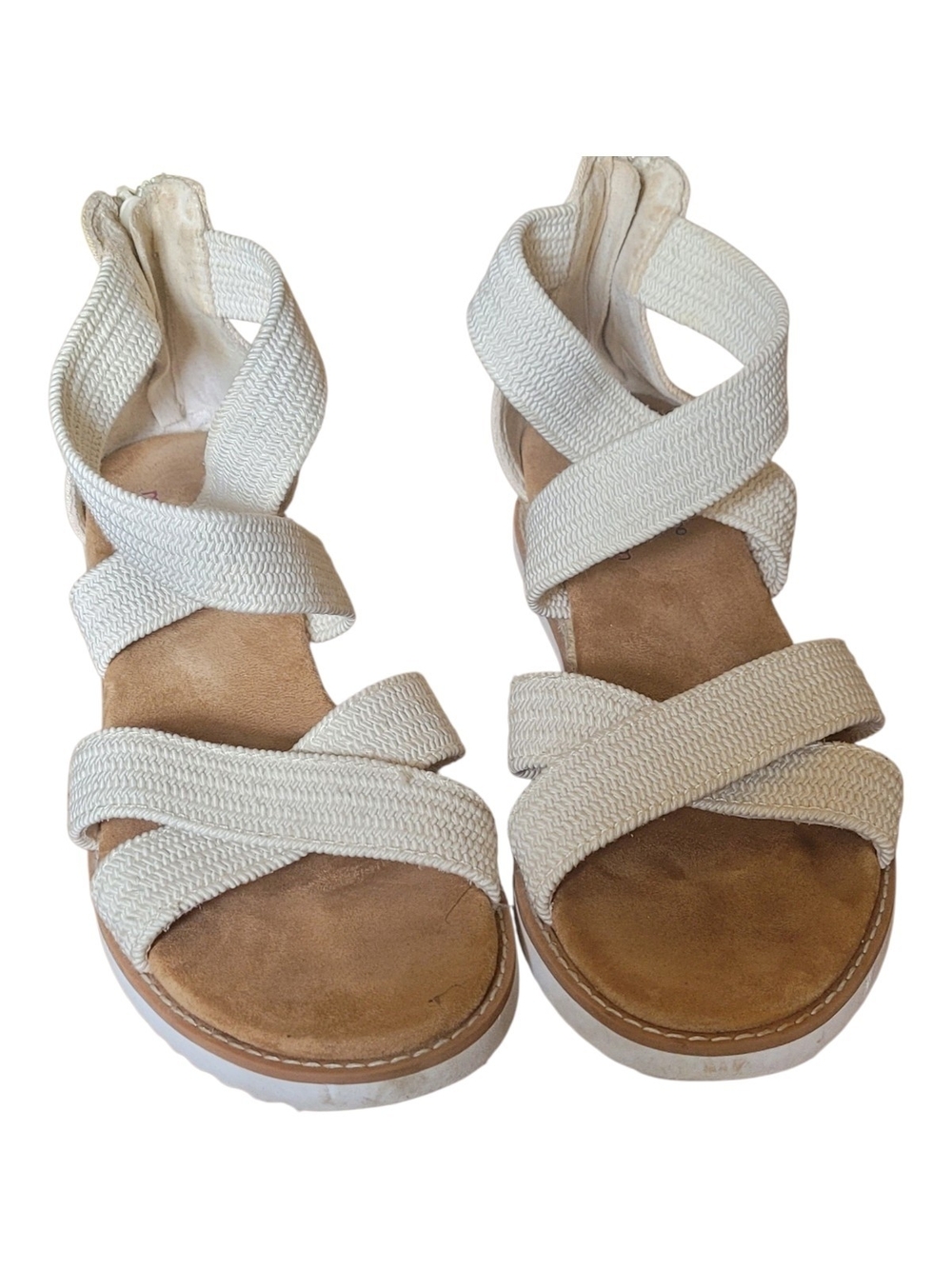 BOBS from Skechers Women's Cream Crisscross Elastic Strap Sandals